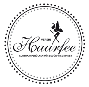 schwarz-weißes Logo mit dem Schriftzug Haarfee