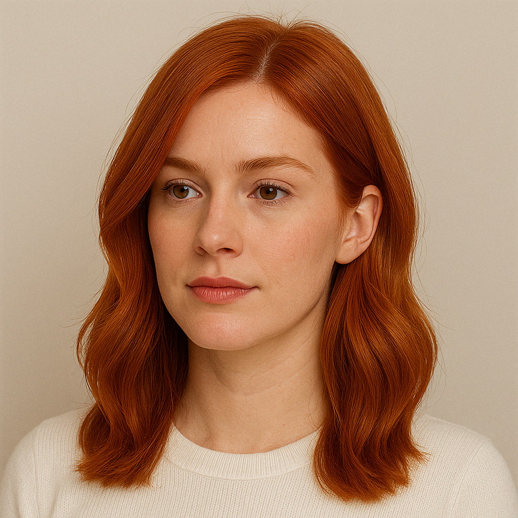 Foxy Copper Haarfarbe Generiertes Bild von einer Frau mit Roxy Copper Haarfarbe