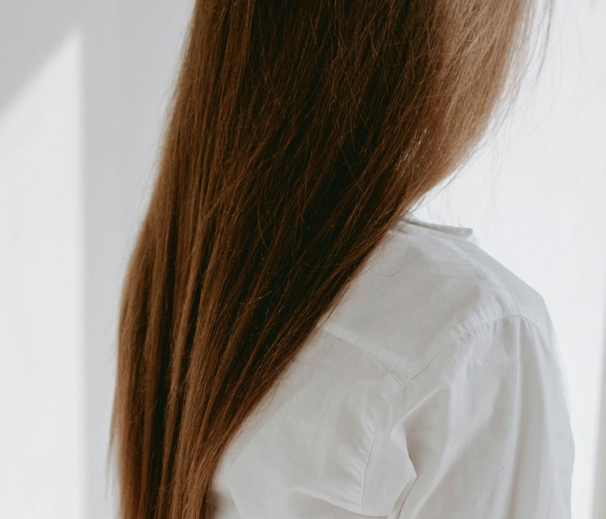 Langes braunes und glattes Haar von hinten