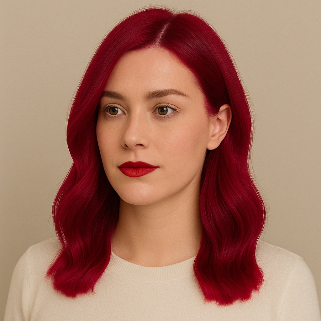 Red Velvet Haarfarbe Generiertes Bild von einer Frau mit Red Velvet Haarfarbe