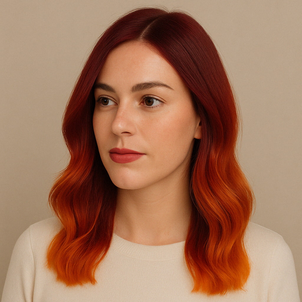 Sundown Ombré Rotton Generiertes Bild von einer Frau mit Sundwon Ombre Haarfarbe